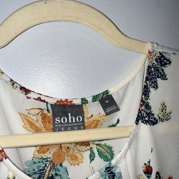 Soho New York & Co Womens Floral Long Sleeve Blouse With Lace Cuff Detail Size M - Picture 3 of 8